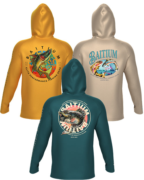 Baitium Original Hooded UPF 50+ PFG Long Sleeves Fishing Shirts. Yellow Salmon / X-Large