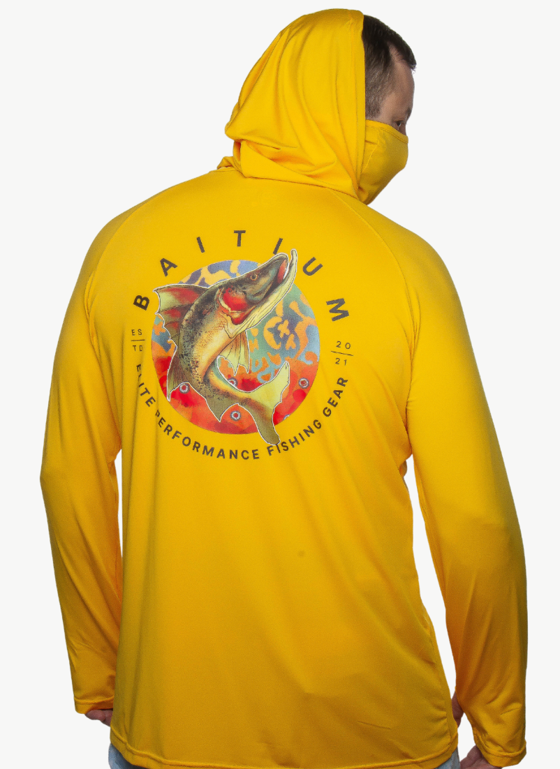 Baitium Hooded Fishing Shirt: Freshwater Series UPF50+ Salmon, Bass, Trout hooded fishing shirt