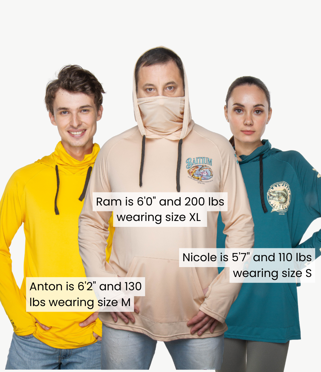 Baitium Hooded Fishing Shirt: Freshwater Series UPF50+ Salmon, Bass, Trout hooded fishing shirt