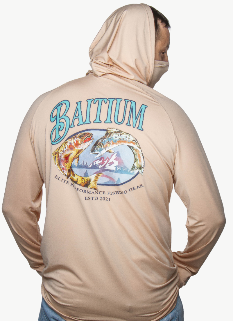 Baitium Hooded Fishing Shirt: Freshwater Series UPF50+ Salmon, Bass, Trout hooded fishing shirt