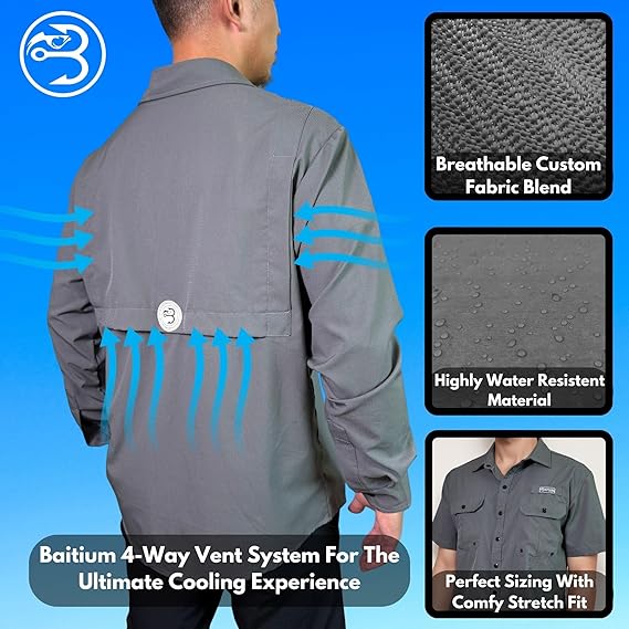 Baitium Fishing Shirts Button Up: UPF 50+ Performance Long Sleeve fishing shirts button up