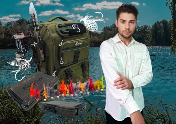 man wearing Baitium shirt, Baitium backpack, Baitium tackle tray organizer - What is fly fishing