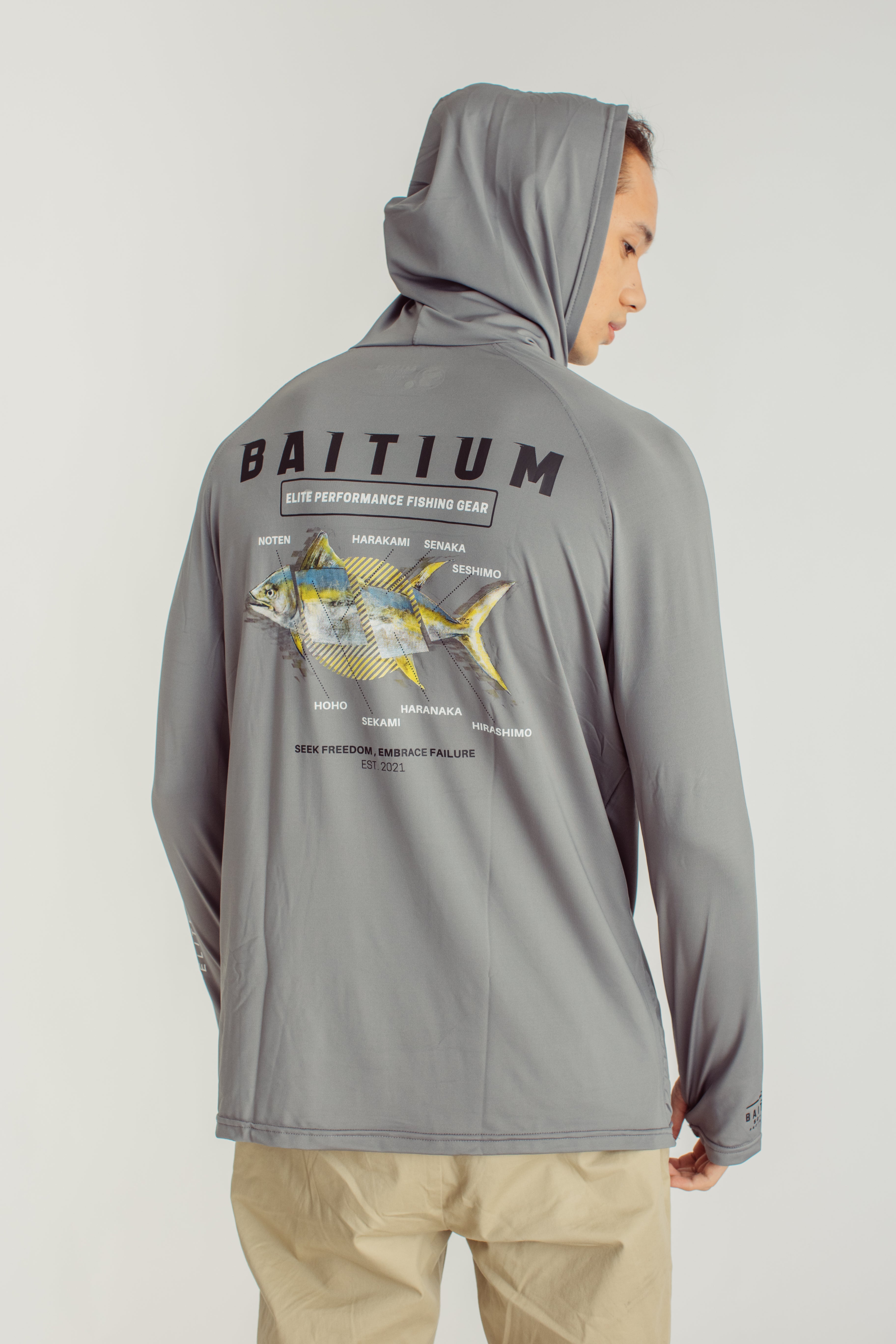 Baitium Original Hooded UPF 50+ PFG Long Sleeves Fishing Shirts. Yellowfin Tuna / Medium