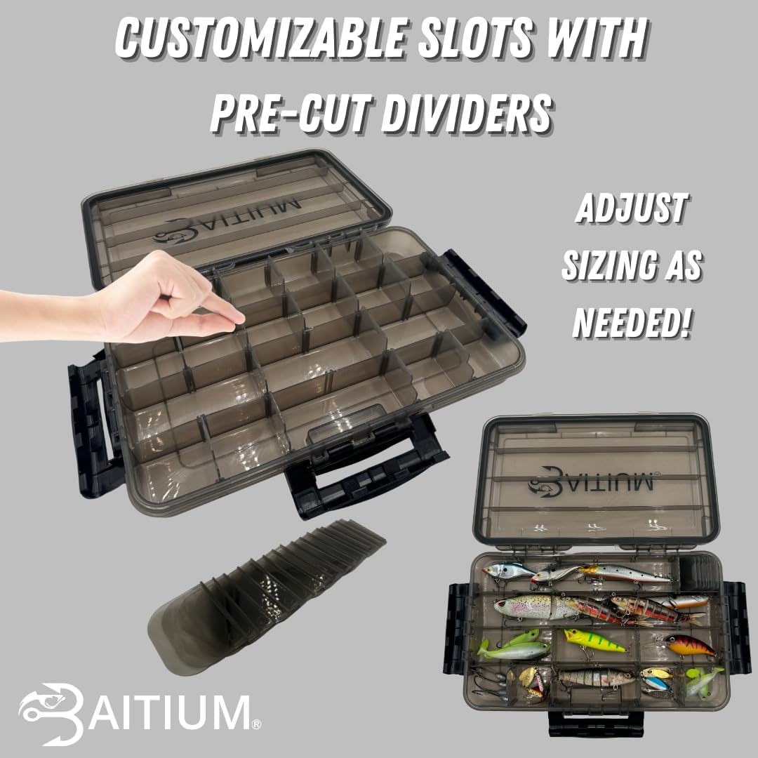 Baitium waterproof tackle box with multiple compartments for organized fishing gear storage