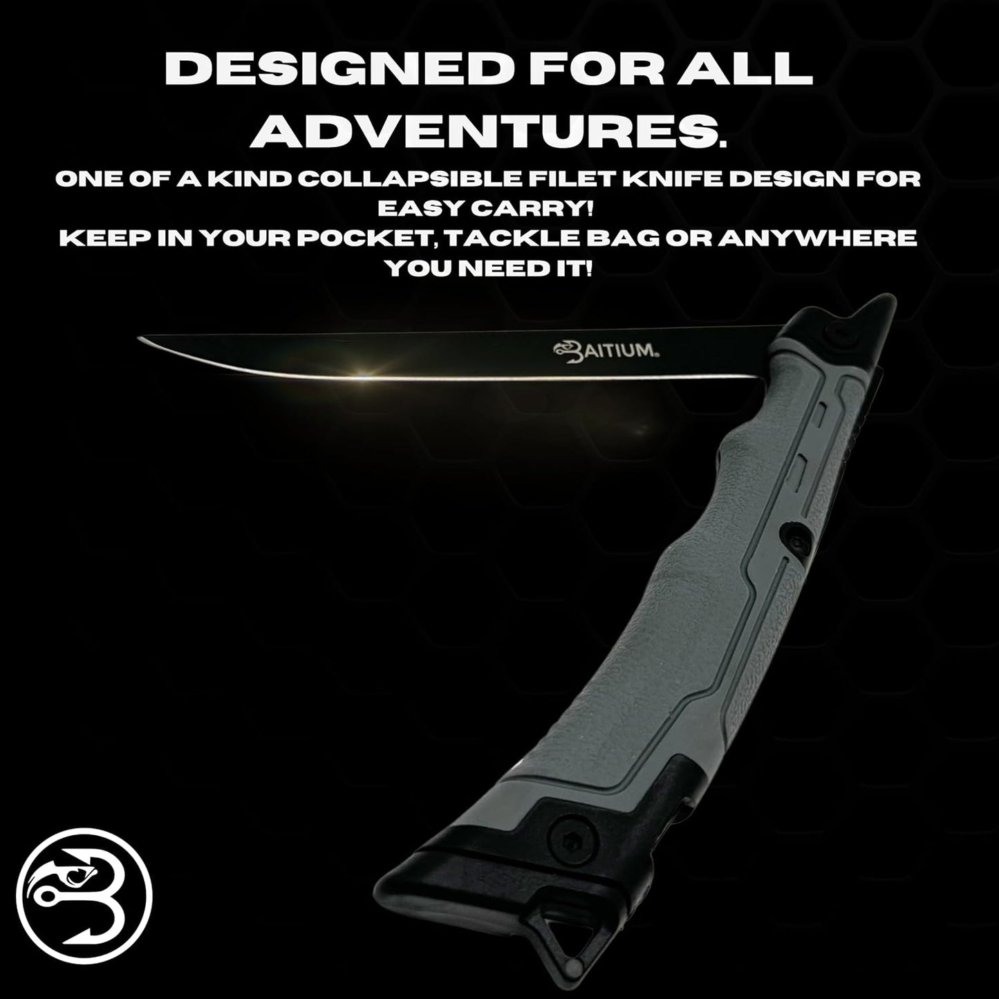 Professional-grade folding filet knife with stainless steel blade and ergonomic handle