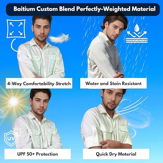 Baitium Fishing Shirts Button Up: UPF 50+ Performance Long Sleeve fishing shirts button up