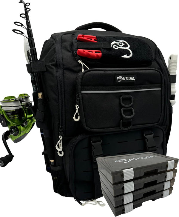 Baitium All-In-One Fishing Tackle Backpack - 4 Trays Included