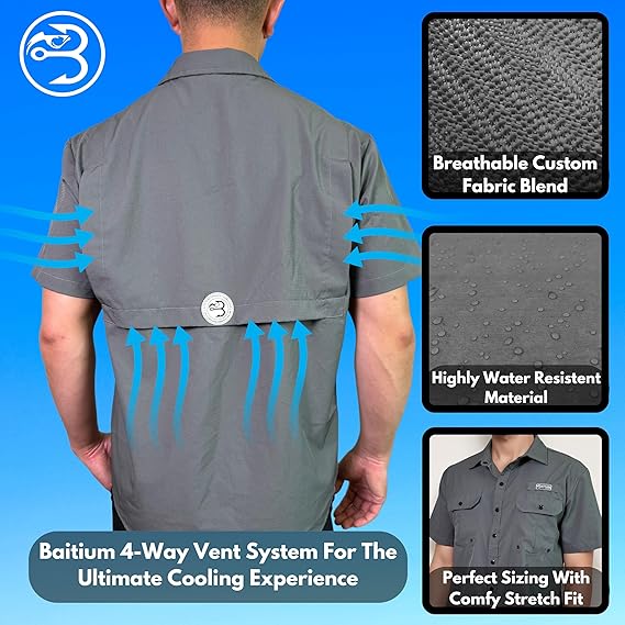 Baitium UPF 50+ Button-Up Short Sleeve Fishing Shirt