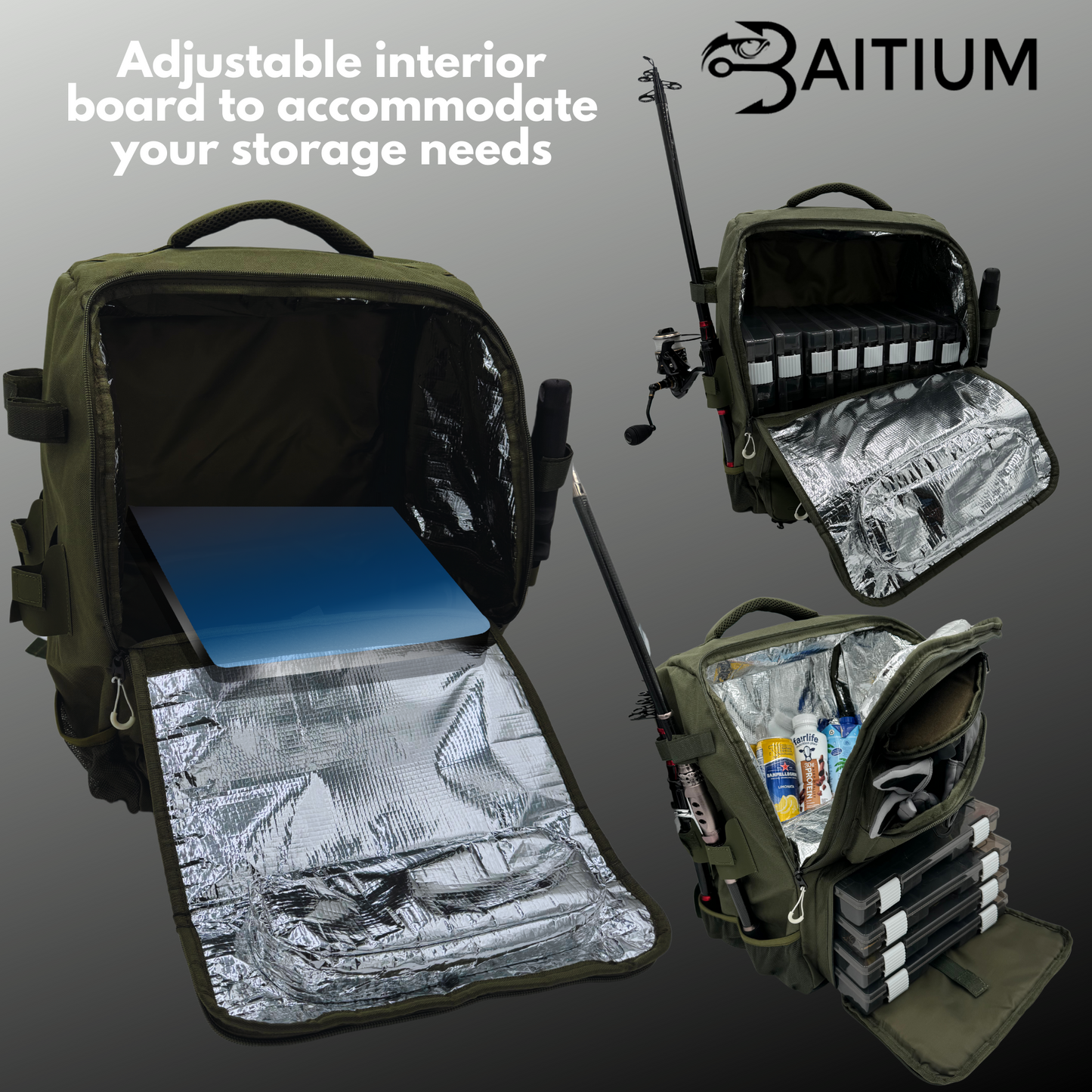 Baitium All-In-One Fishing Tackle Backpack - 4 Trays Included