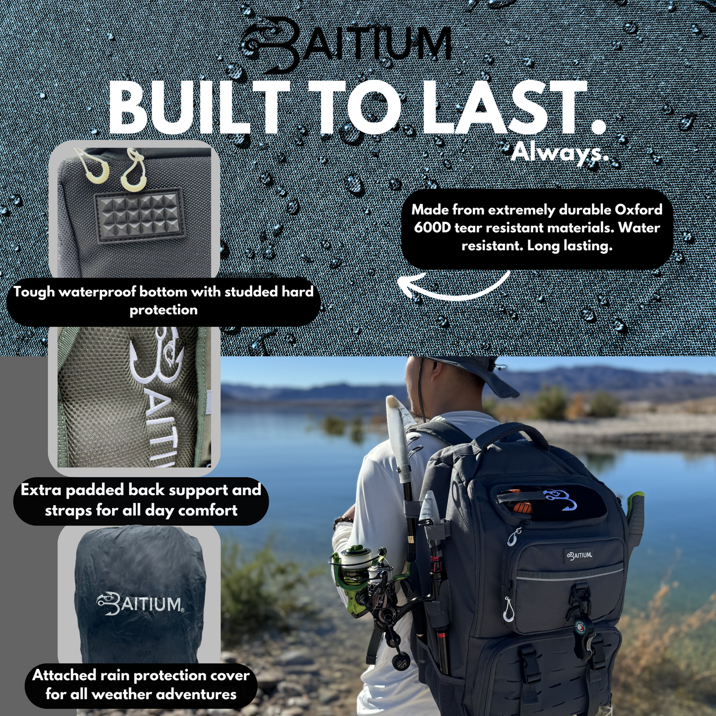 Baitium All-In-One Fishing Tackle Backpack - 4 Trays Included