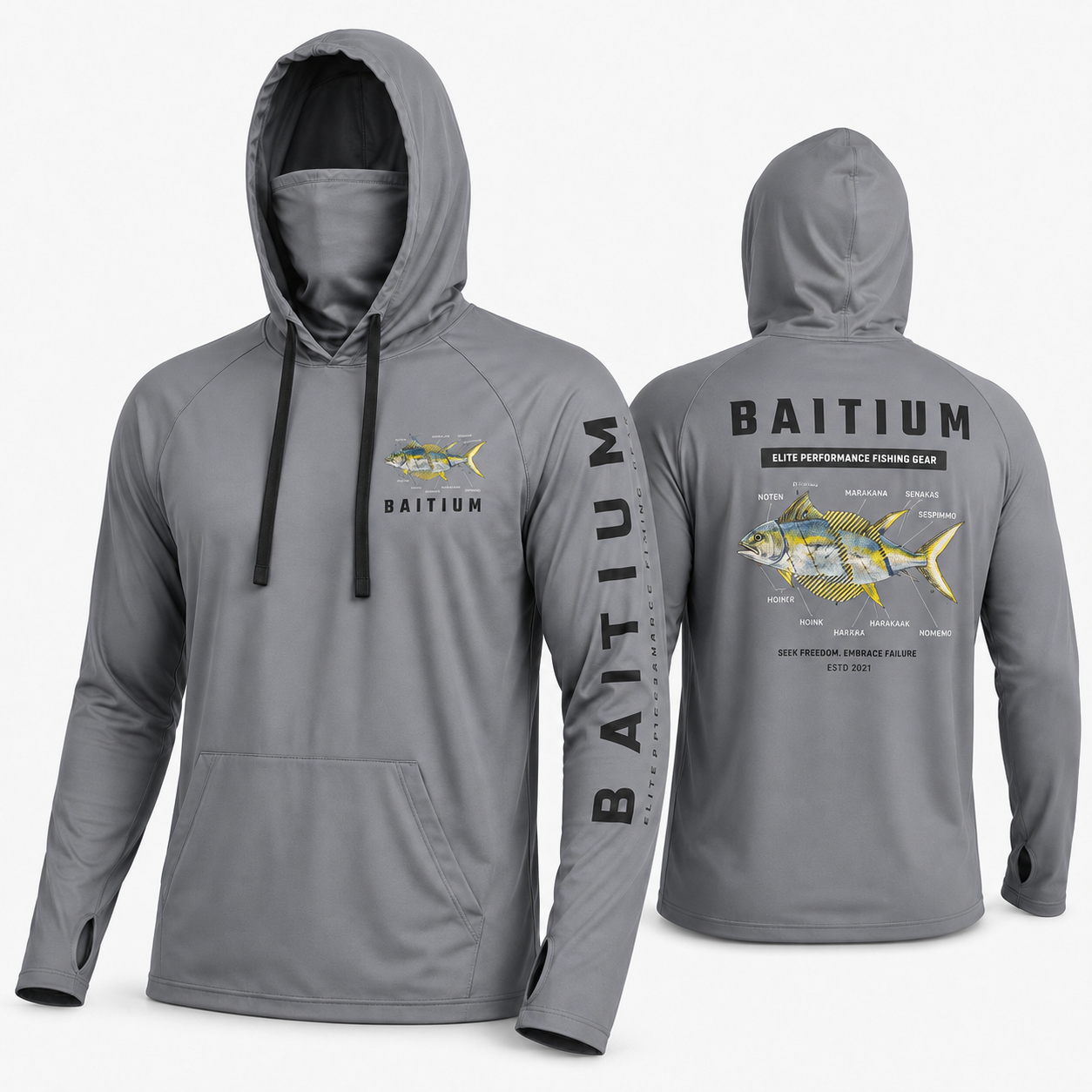 Baitium UPF 50+ Hooded Long Sleeve Fishing Shirt - Bluefin Tuna, Yellowfin Tuna