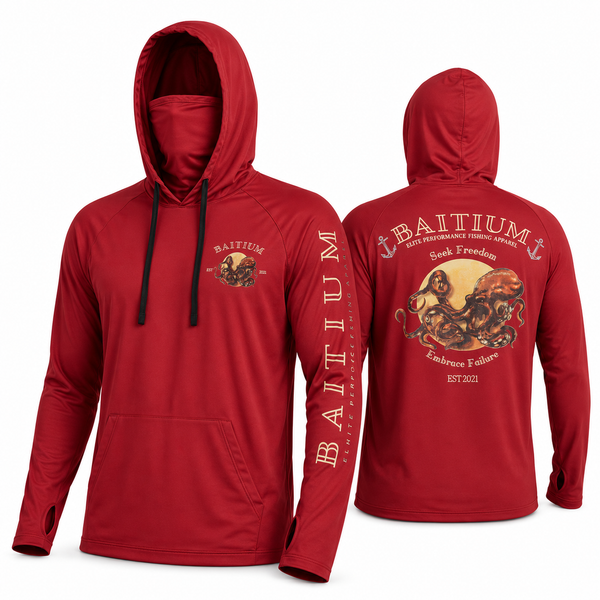 Baitium UPF 50+ Hooded Long Sleeve Fishing Shirt - Octopus, Marlin, Mahi Mahi