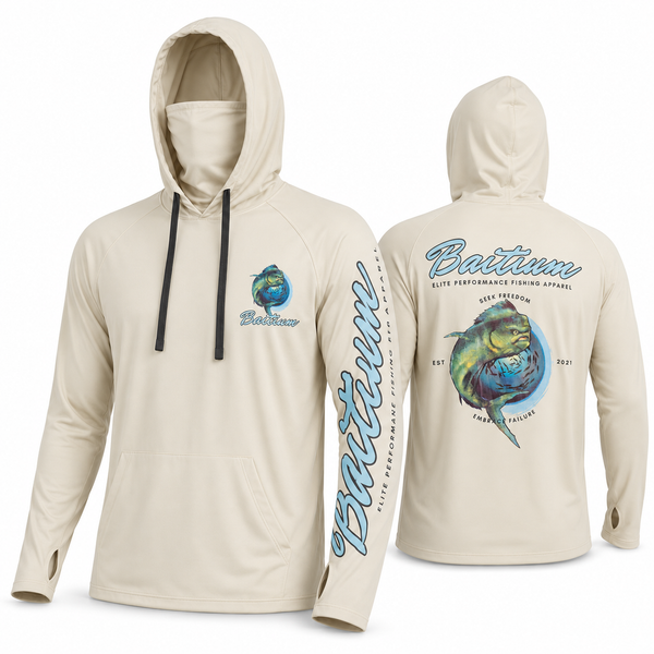 Baitium UPF 50+ Hooded Long Sleeve Fishing Shirt - Octopus, Marlin, Mahi Mahi
