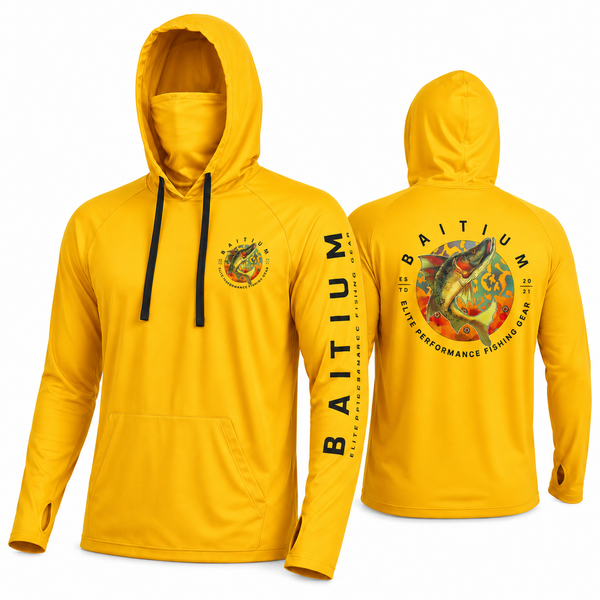 Baitium UPF 50+ Hooded Long Sleeve Fishing Shirt - bass, salmon, trout