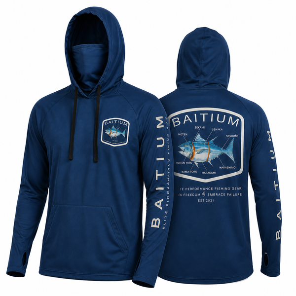 Baitium UPF 50+ Hooded Long Sleeve Fishing Shirt - Bluefin Tuna, Yellowfin Tuna